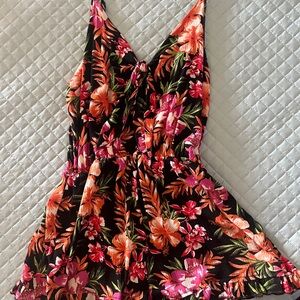 Mossimo Supply Co. Black and coral tropical Floral Jumpsuit